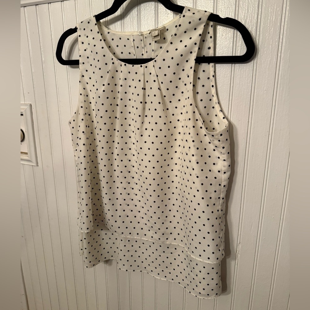 J. Crew white and black polka dot sleeveless blouse 8